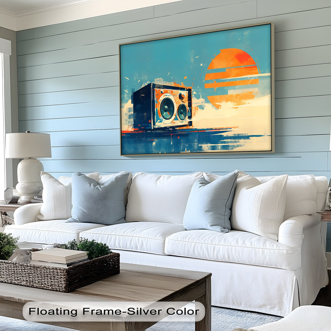 Sunset Soundwaves – Abstract Speaker and Sun Canvas Print