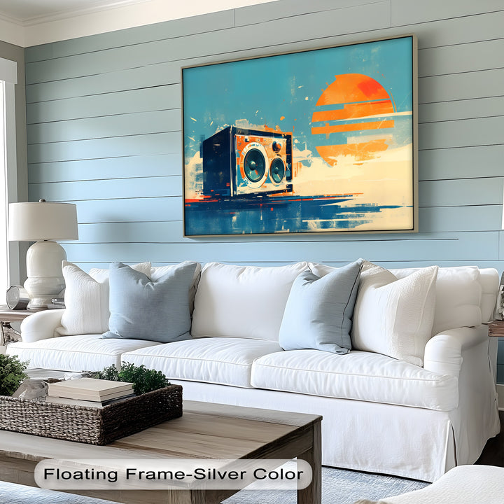 Sunset Soundwaves – Abstract Speaker and Sun Canvas Print
