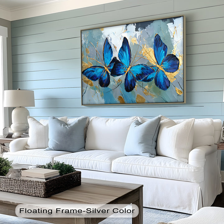 Trio of Radiance – Bold Blue Butterfly Canvas Print