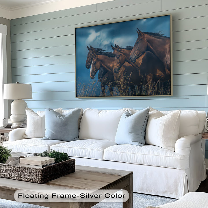 Herd of Brown Horses Under Moody Sky - Horse Canvas Print