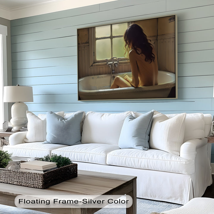 Solitude in the Rain – Erotic Bathtub Canvas Wall Art | Nude Art
