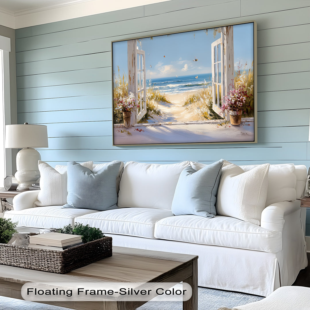 Golden Dune Escape – Seaside Window View Canvas Print