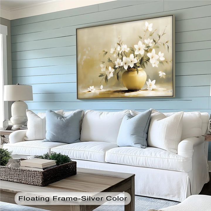 Harmony in Bloom – White Flowers in Golden Vase Canvas Art - MyPhotoStation