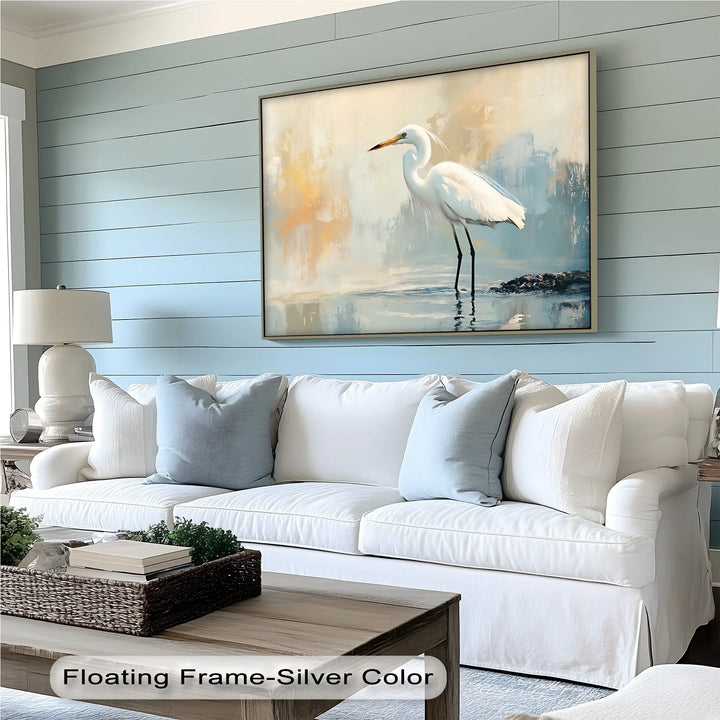 Still Waters – Majestic Egret in Soft Pastels Canvas Wall Art - MyPhotoStation