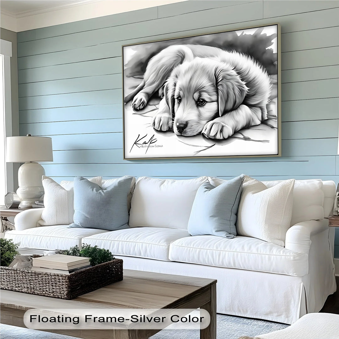 Gentle Gaze – Sad-Eyed Puppy in Black & White Canvas Print - MyPhotoStation