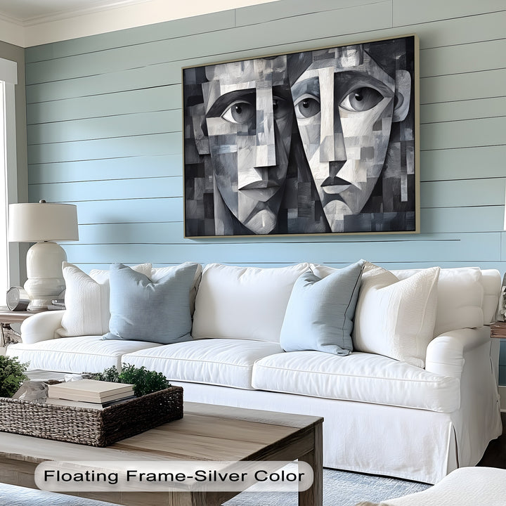 Fragmented Souls – Monochrome Abstract Faces Canvas Print