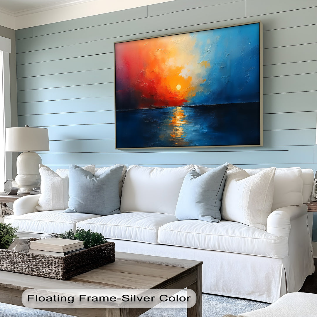 Fiery Horizon – Abstract Sunset Seascape Canvas Wall Art | Framed Art