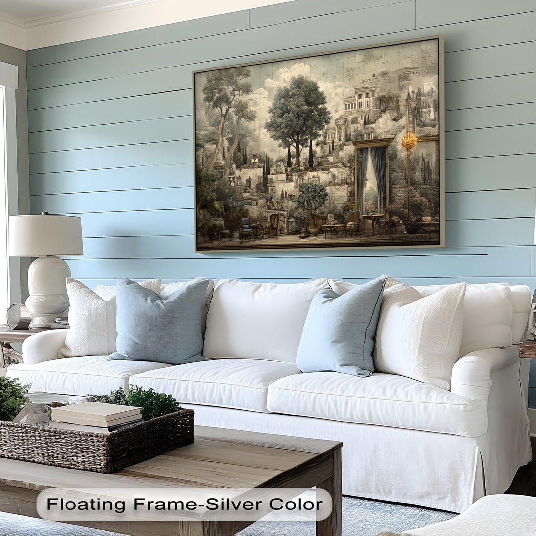 Classical Architecture & Garden Mural - Canvas Wall Art | Large Canvas