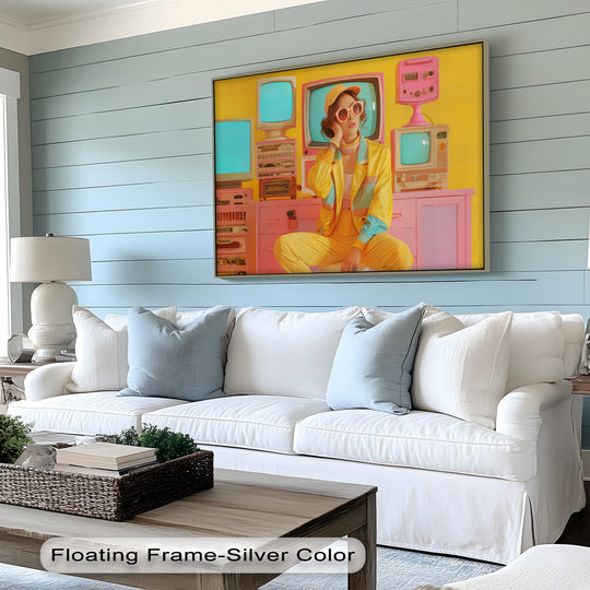 The abstract quality of this 'Neon Daydream' canvas print presents a vibrant pop art vision, bringing playful patterns and the essence of colorful canvas art into a stylish room.