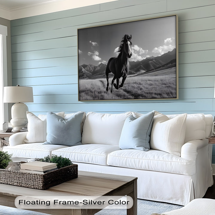 Unbridled Spirit – Running Horse in Mountain Field Canvas Print