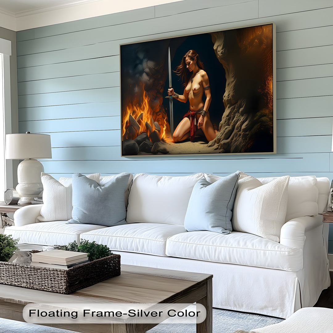 Fireborn Oath – Warrior Nude Woman Canvas Wall Art | Big Canvas