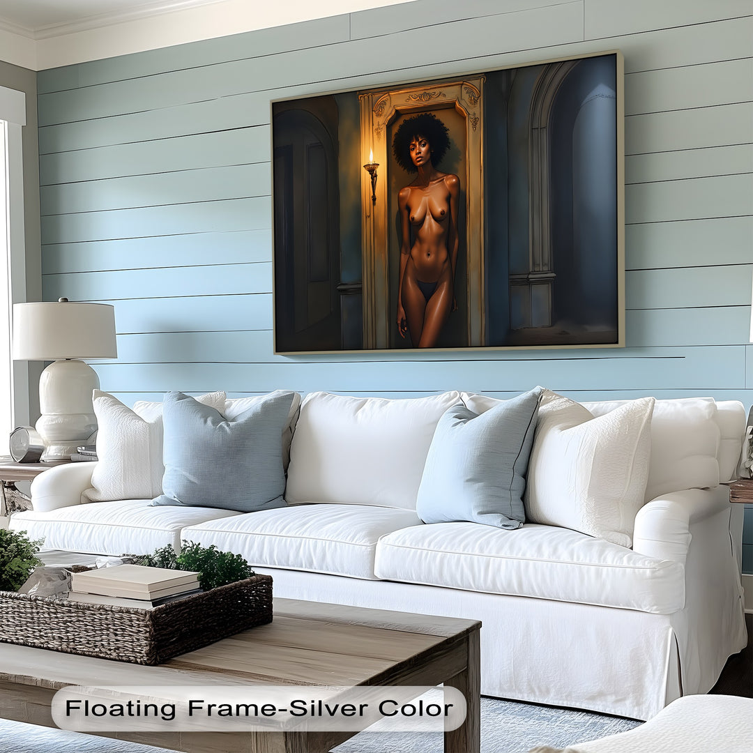Nocturne Flame – Sensual Erotic Canvas Wall Art | Framed Vertical Artwork