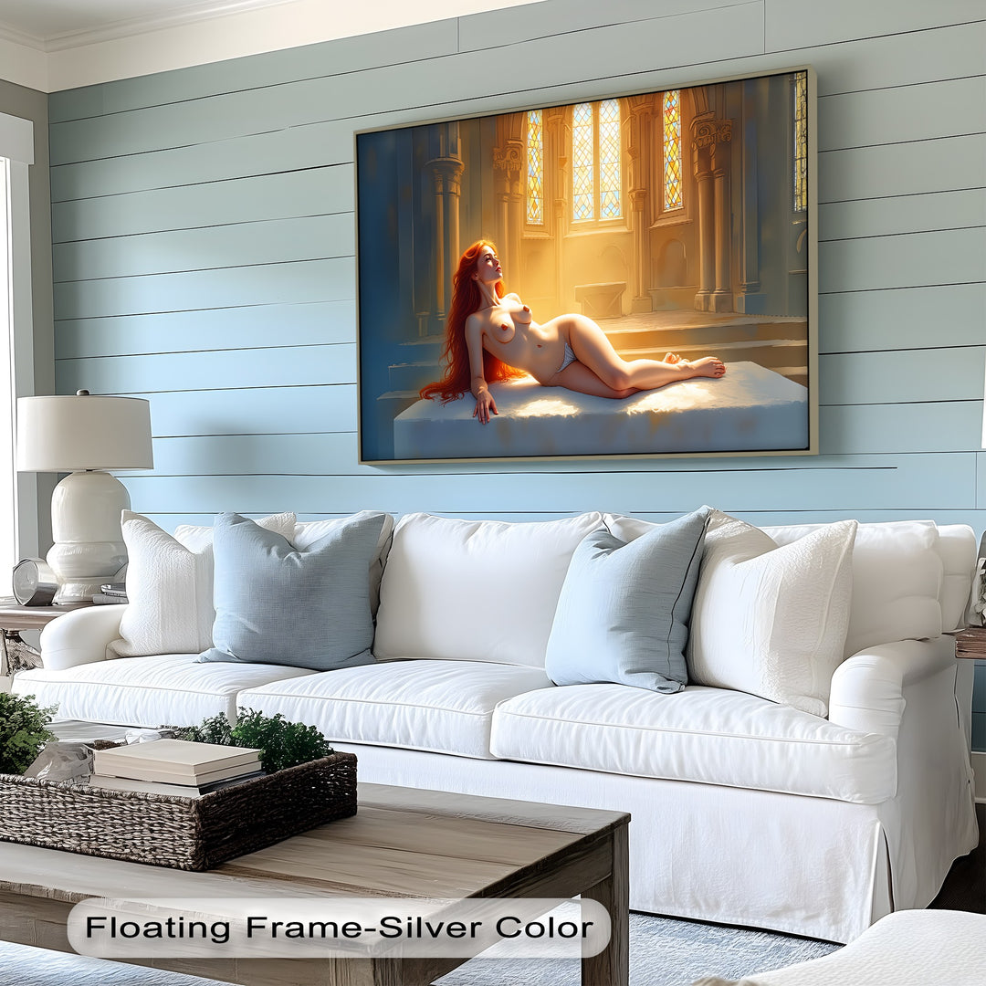 Nude Goddess in Sunlit Cathedral - Erotic Canvas Print | Framed Art