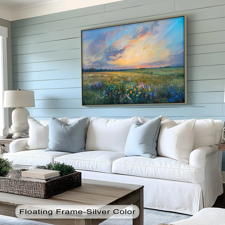 Sunset Over Wildflower Meadow - Landscape Canvas Print