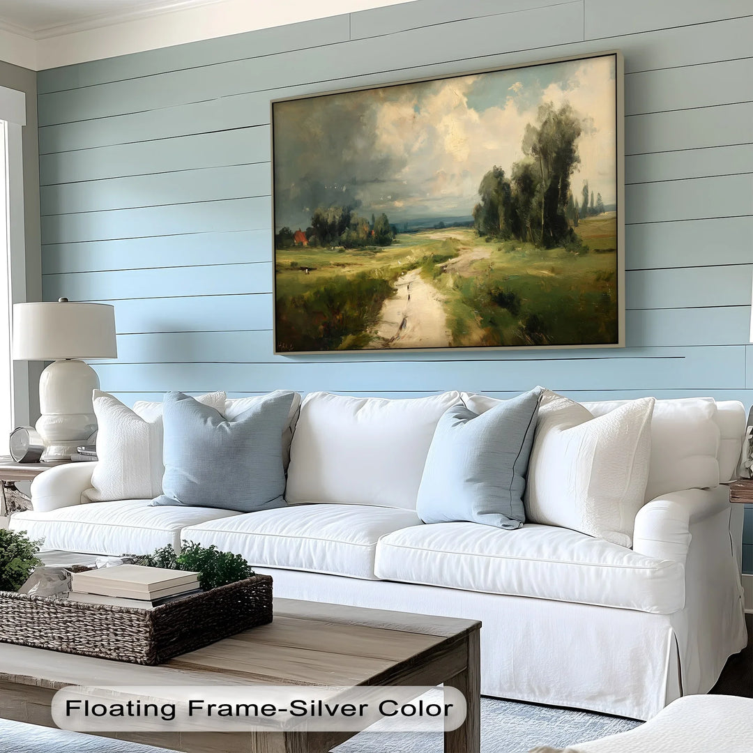 Classic pastoral landscape canvas print perfect for farmhouse style decor


