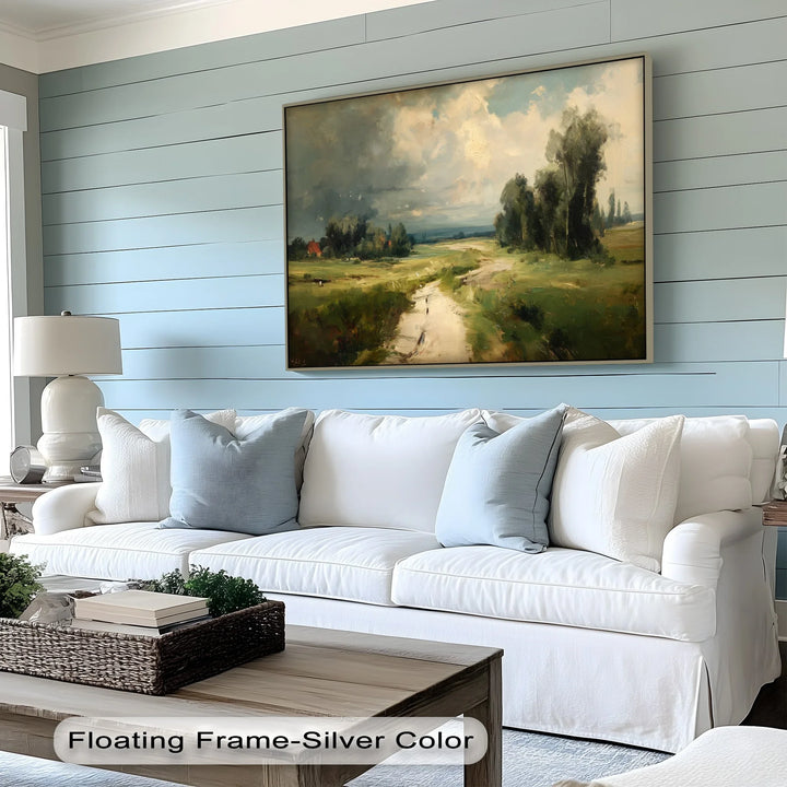 Classic pastoral landscape canvas print perfect for farmhouse style decor

