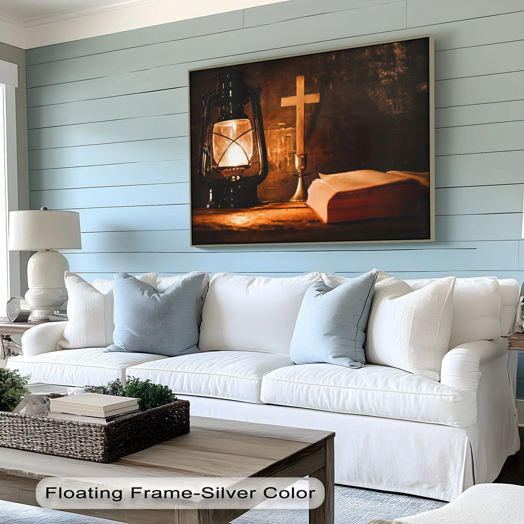 Guiding Light of Faith – Christian Lantern and Bible Canvas Print
