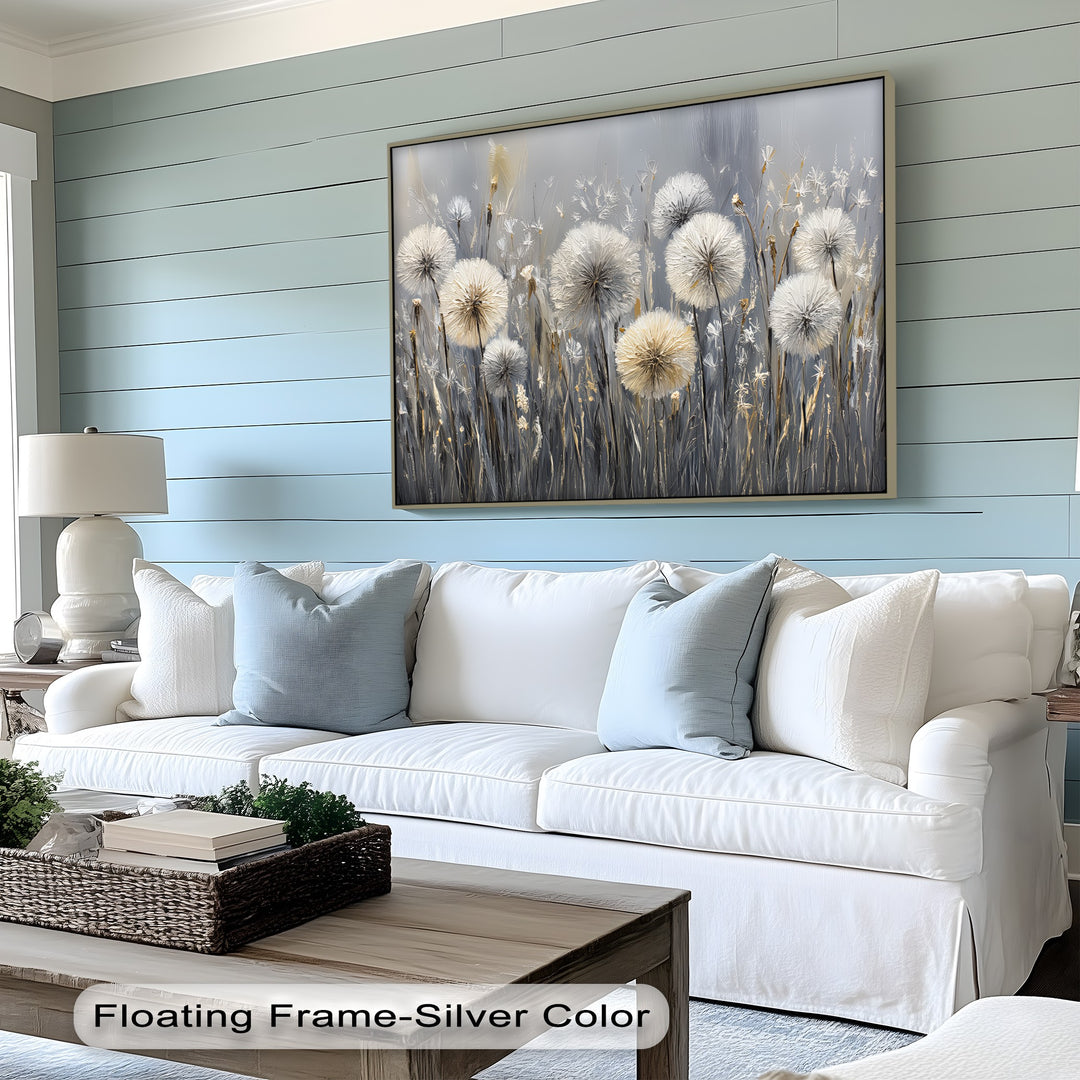 Whispers of the Meadow – Dandelion Field in Neutral Tones Canvas Print