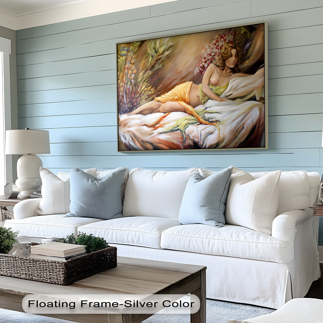 Golden Bloom – Romantic Nude Wall Art | Large Sensual Canvas Print
