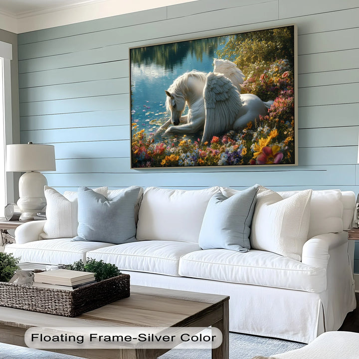 Serene Winged Unicorn by the Water – Fantasy Animal Canvas Print - MyPhotoStation