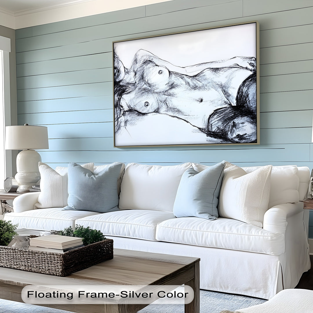 Graphite Whisper – Nude Sketch Canvas Print | Horizontal Wall Art