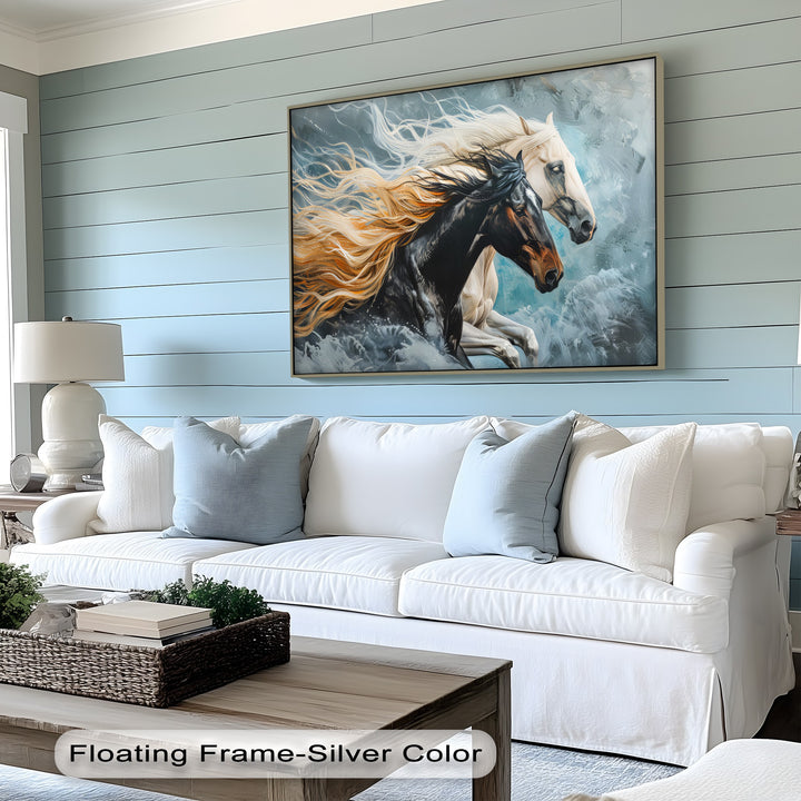 Tempest Charge – Black and White Stallions Abstract Canvas Print