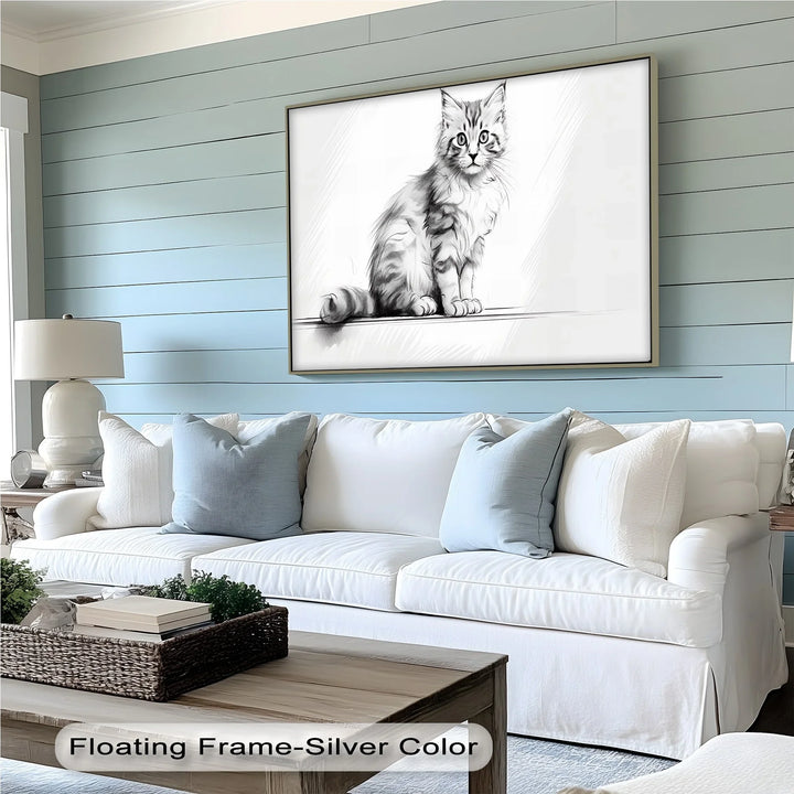 Whiskered Innocence – Fluffy Kitten Pencil Sketch Cat Canvas Print - MyPhotoStation