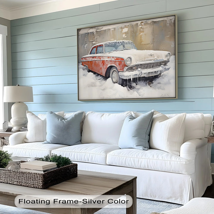 Vintage Red Sedan in Snow - Car Canvas Print