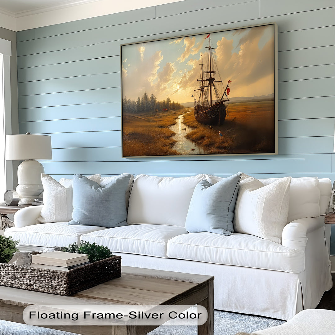 Harbor at Dusk – Tall Ship Canvas Wall Art | Living Room Canvas Art