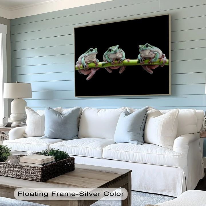 Trio of Tree Frogs on Bamboo – Animal Canvas Print - MyPhotoStation