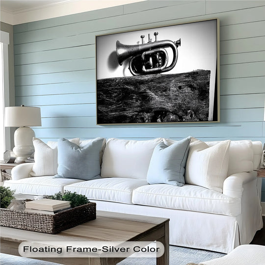 Rustic Trumpet Still Life – Black and White Vintage Music Canvas Prints - MyPhotoStation