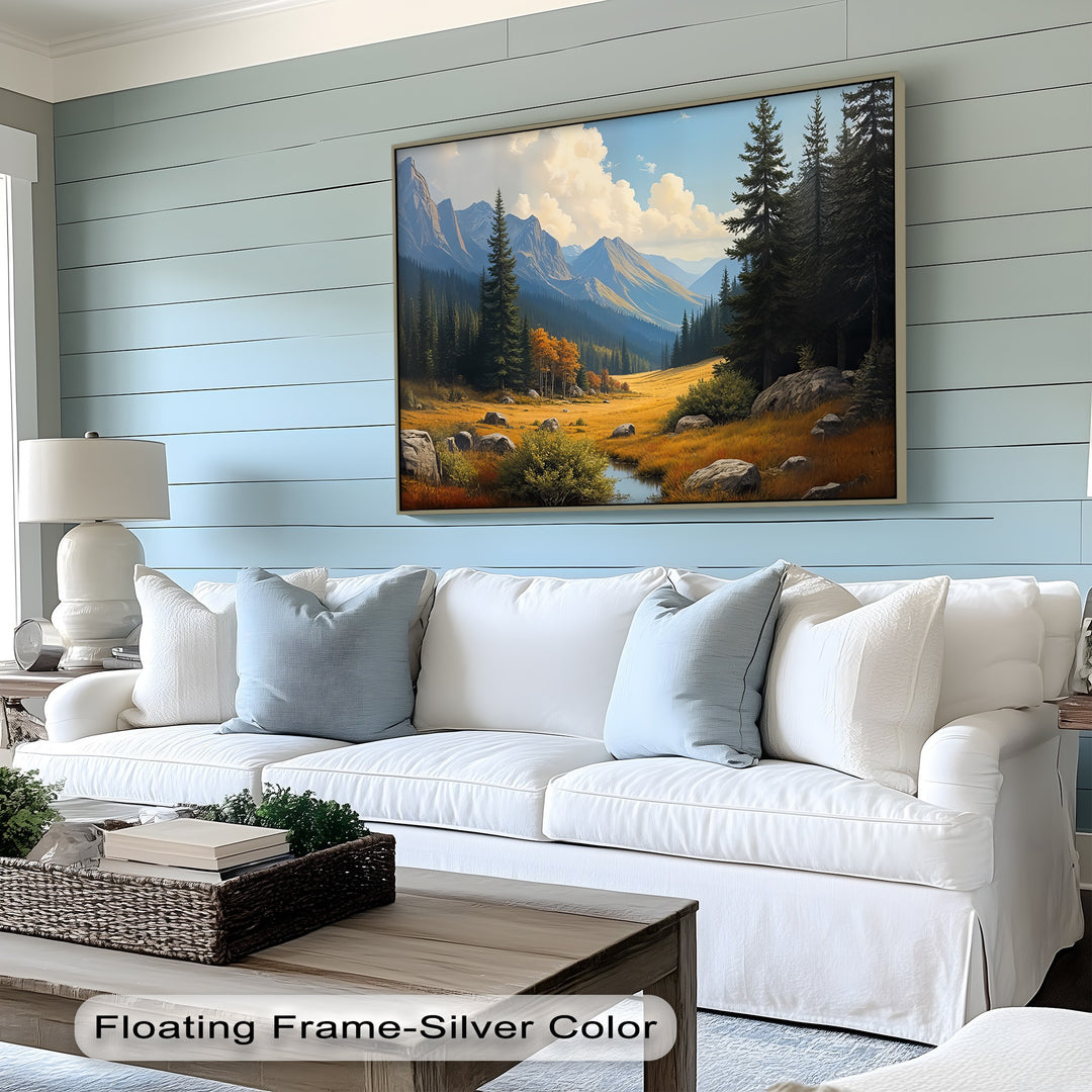 Golden Valley View – Majestic Mountain Landscape Oil Painting | Framed Art