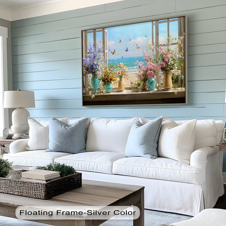 Butterflies and Blossoms – Seaside View Floral Canvas Print