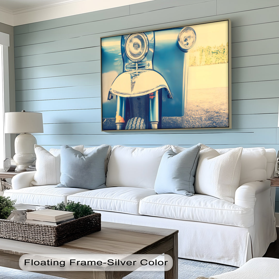 Chrome Nostalgia – Retro Blue Scooter Front Canvas Print