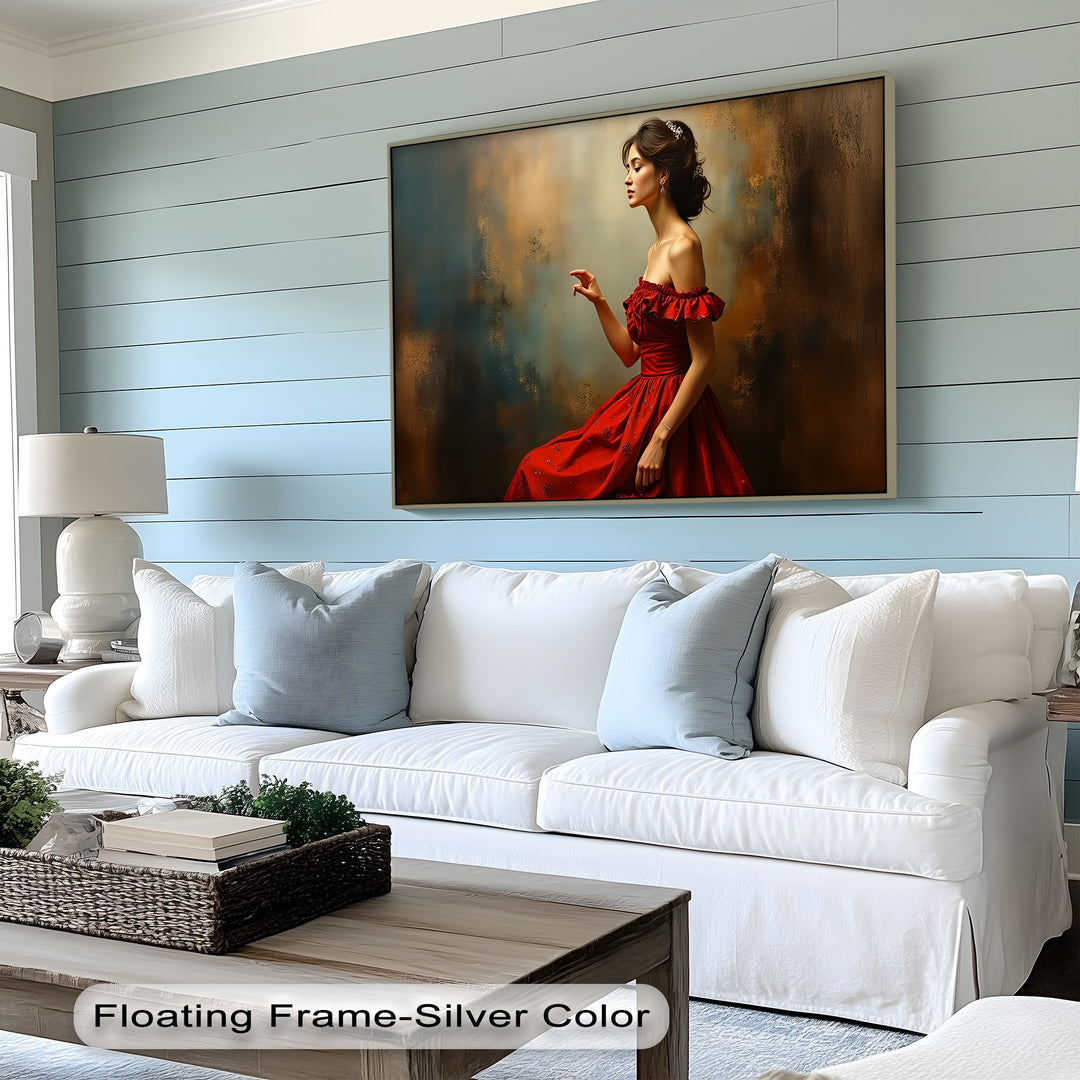 Crimson Elegance – Woman in Red Dress Canvas Wall Art | Framed Art