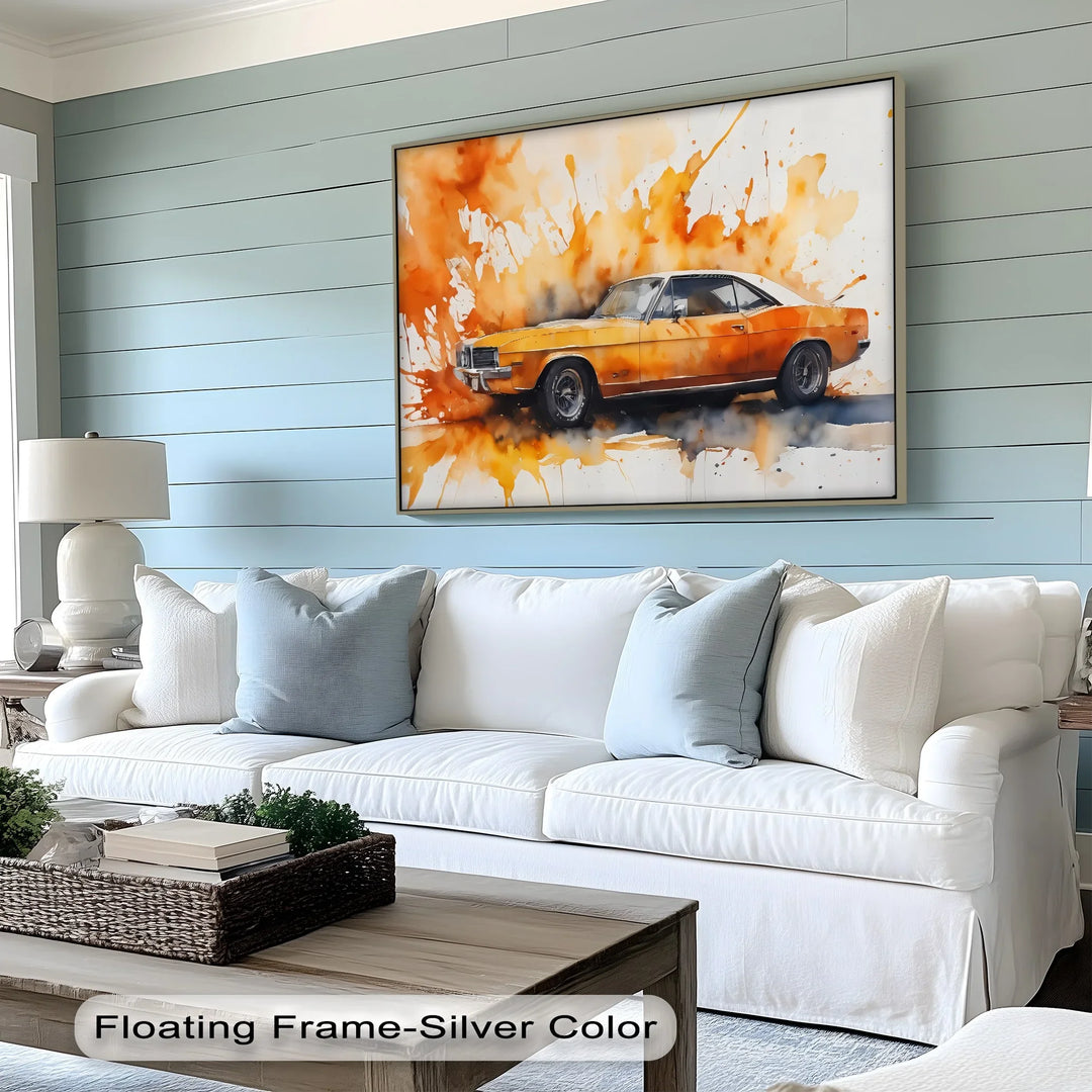 Orange Muscle Car with Paint Splash- Car Canvas Print