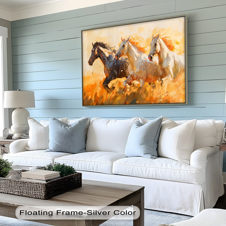Trio of Galloping Horses in Abstract Firelight - Horse Canvas Print