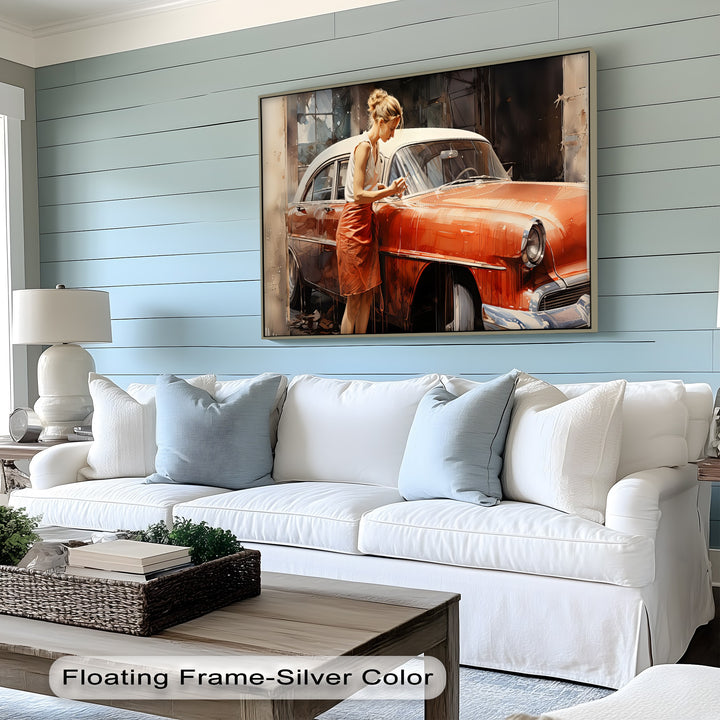 Timeless Connection – Retro Woman with Classic Car Canvas Print