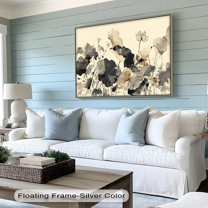 Ethereal Lotus Dance – Minimalist Ink Floral Canvas Print - MyPhotoStation