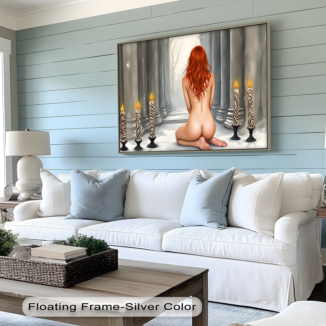 Ritual of Flame – Erotic Canvas Wall Art | Framed Vertical Art