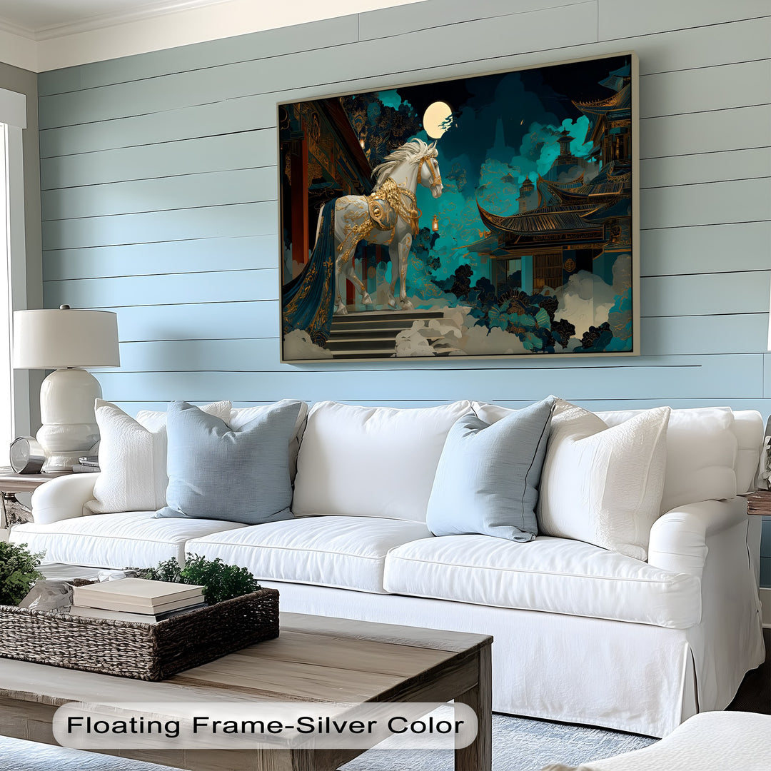 Moonlit Majesty – White Horse in Royal Gold Armor Canvas Print