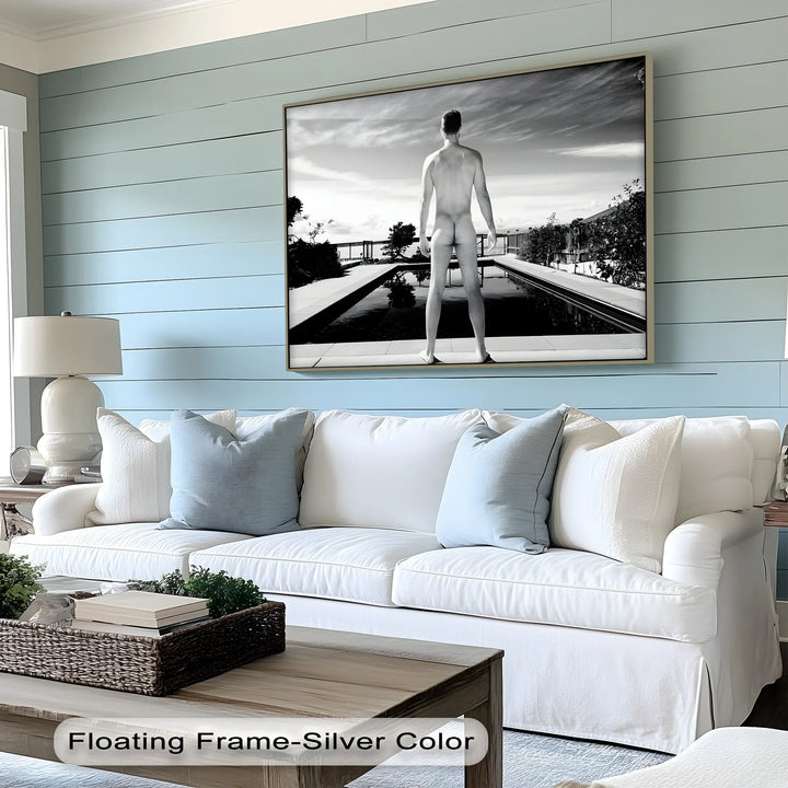 Stillness Before the Dive – Black and White Male Nude Canvas Print - MyPhotoStation
