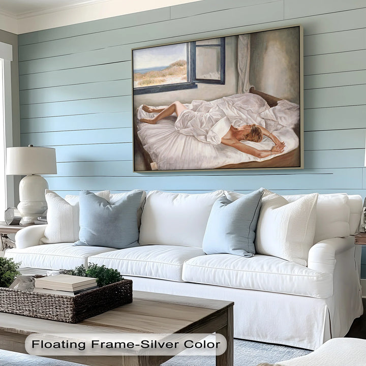 Sunlit Morning – Nude in White Sheets by the Window Canvas Print - MyPhotoStation