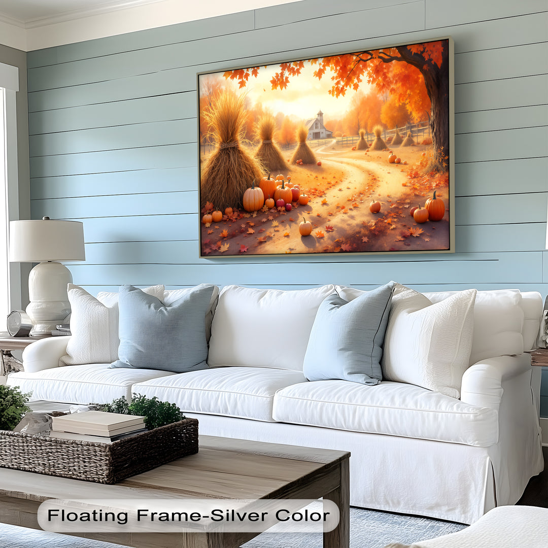 Autumn Pathway – Farmhouse Pumpkin Fall Canvas Wall Art | Framed Art