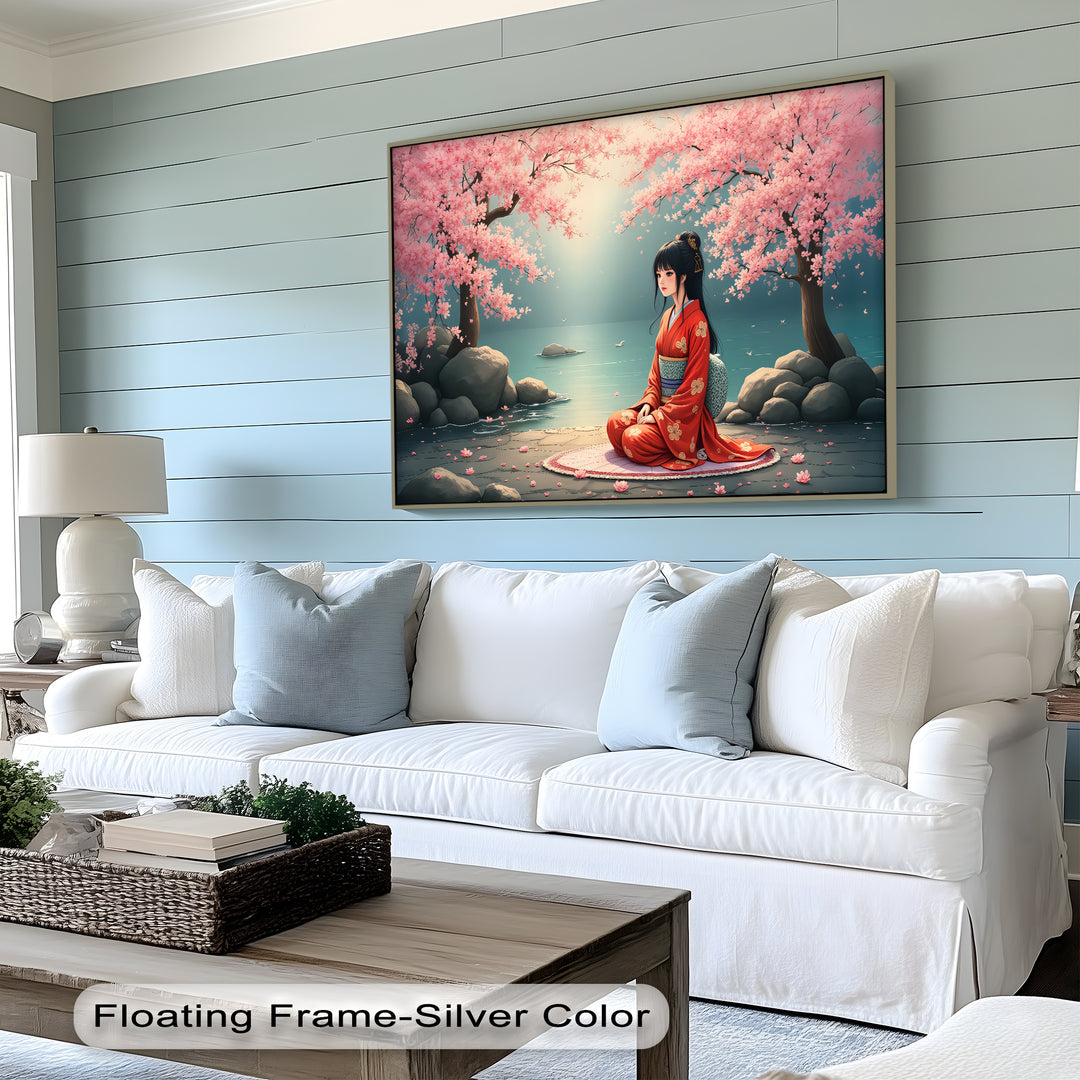 Cherry Blossom Serenity – Japanese Geisha Kimono Canvas Wall Art | Canvas Art
