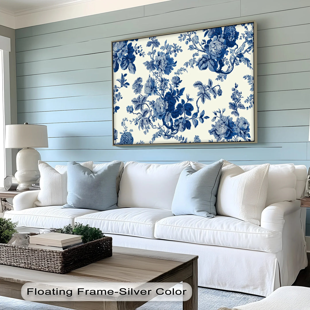 Vintage Indigo Blooms – Blue Floral Pattern Canvas Print - MyPhotoStation