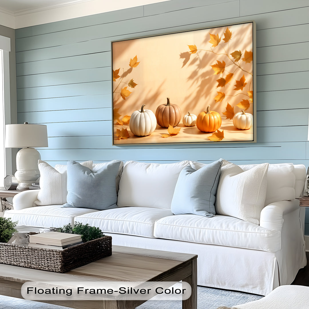 Golden Harvest – Minimalist Pumpkins Canvas Wall Art | Framed Artwork