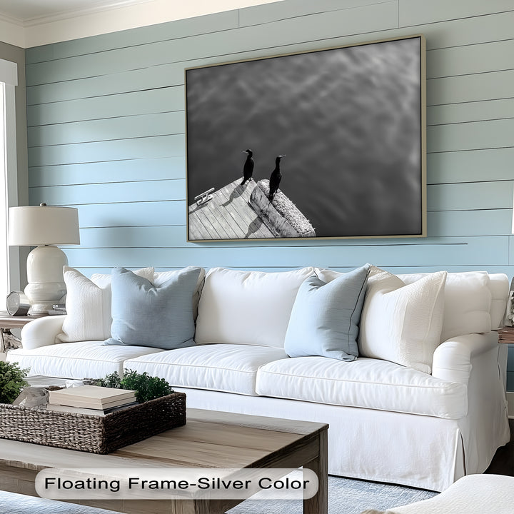 Twin Watchers – Minimalist Black and White Seabird Canvas Print