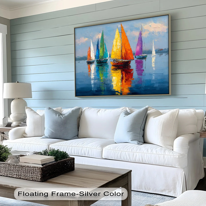 Colorful Sailboats on Water – Vibrant Nautical Canvas Print - MyPhotoStation
