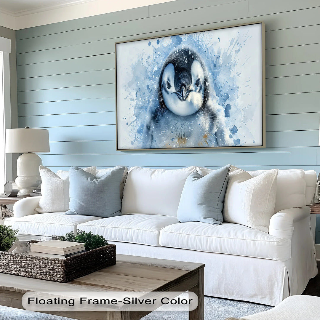 Baby Penguin Splash – Watercolor Arctic Animal Canvas Print - MyPhotoStation